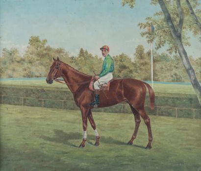 M VAN MIDEN Portrait de cheval et son jockey
Huile sur toile signée et datée 1903...