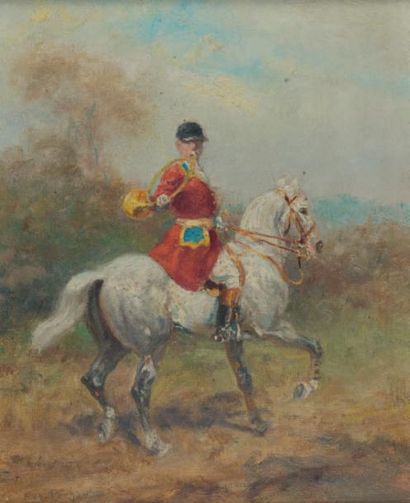 Eugène PECHAUBES (1890 - 1967) 
Veneur a cheval
Huile sur toile, signée en bas à...