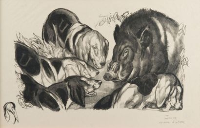 PAUL JOUVE (1878 – 1973) Sanglier au ferme
Lithographie originale sur papier japon,...