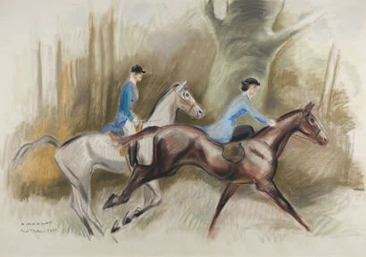 André MARGAT (1903 - 1999) Amazone et cavalier en forêt d'Orléans
Pastel sur papier...