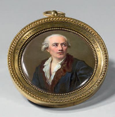 Jacques THOURON (1736-1790) 
Rare miniature sur porcelaine représentant le graveur...