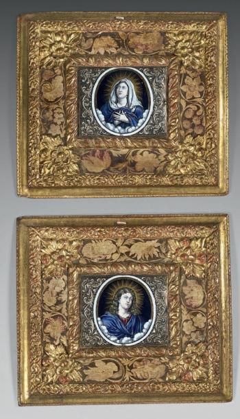 Jean LAUDIN 
Rare paire de plaques en émaux peints de Limoges signées «I.L.». Elles...