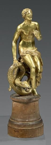 null Groupe en bronze ciselé et doré représentant Eve assise sur le serpent tentateur.
XVIIIème...