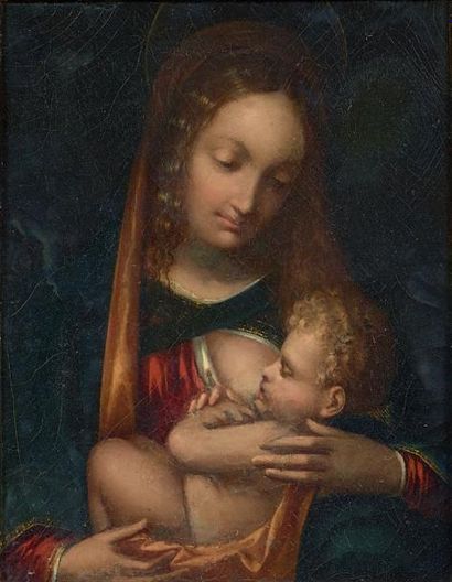 Ecole Italienne du XIXème siècle 
Vierge à l'enfant
Sur sa toile d'origine 29,5 x...