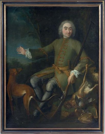 Ecole ALLEMANDE du XVIIIème siècle 
Portrait de chasseur
Toile. Restaurations
129...