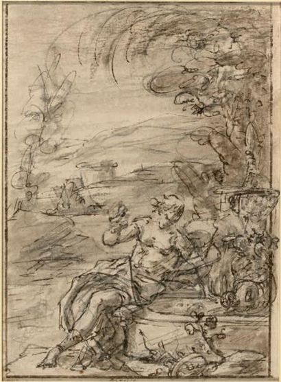 FEDELE FISCHETTI (NAPLES 1732 - 1792) 
Narcisse se mirant dans l'eau
Plume et encre...