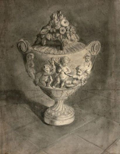 Ecole FRANCAISE du XIXème siècle, suiveur de Joseph Piat SAUVAGE 
Une urne au décor...