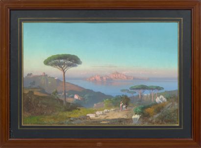 Cesare UVA (Avelino 1824 - Naples 1886) 
Naples vue de la colline du Pausillipe
Capri...