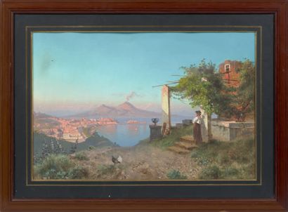 Cesare UVA (Avelino 1824 - Naples 1886) 
Naples vue de la colline du Pausillipe
Capri...