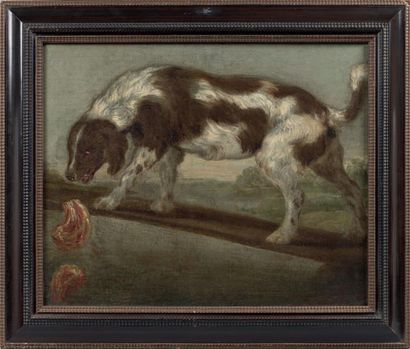 Ecole FLAMANDE du début du XVIIIème siècle 
Le chien et les côtelettes
Toile 52 x...