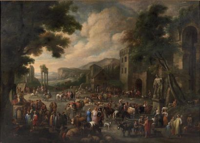 Attribué à Pieter van BREDAEL (1629 - 1719) 
Scène de marché
Toile sans cadre
160...