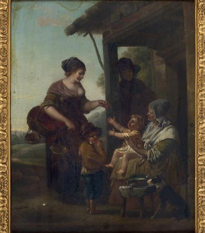 Attribué à Jean Louis DE MARNE (1752 - 1829) 
L'heureuse famille Panneau 20 x 15...