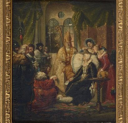 Pierre Nolasque BERGERET (Bordeaux 1782 - Paris 1863) 
La mort d'une reine
Panneau...