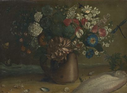 Ecole ESPAGNOLE de la fin du XVIIIème siècle 
Nature morte au bouquet de fleurs et...