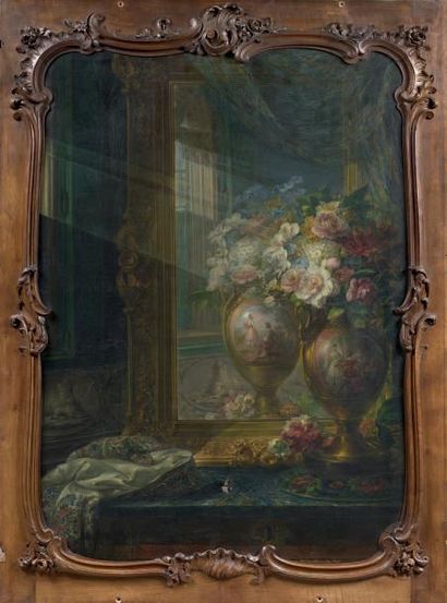 Miguel PARRA ABRIL (Valence 1784 - Madrid 1846) 
Vase de fleurs devant un miroir
Fleurs...