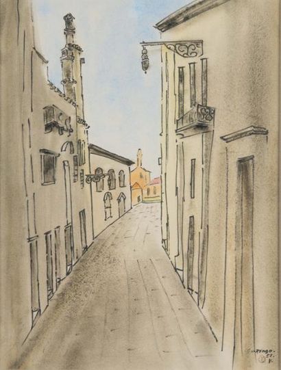 LÉOPOLD SURVAGE (1879 - 1968) La rue, 1958
Feutre et aquarelle, signée, datée 58,...