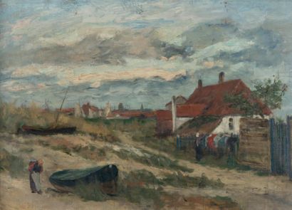 Félicien rops (1833 - 1898) Village de pêcheurs, vers 1879
Huile sur toile, signée...