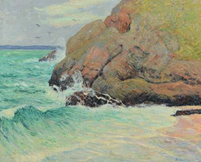 MAXIME MAUFRA (1861 - 1918) Quiberon, coin de falaises, vers 1895
Huile sur toile,...