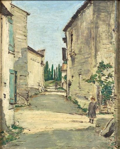 Jean-Francois RAFFAELLI (1850 - 1924) Enfant dans une rue de village
Huile sur carton,...