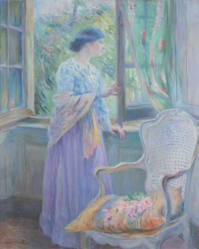 Allan OSTERLIND (1855 - 1938) Femme dans un intérieur à sa fenêtre
Huile sur toile,...