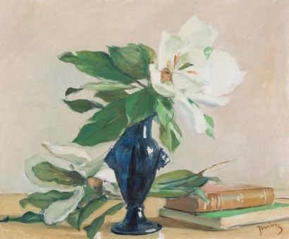 Etienne Adrien DRIAN (1885 - 1961) Bouquet aux livres
Huile sur carton toilé, signée...
