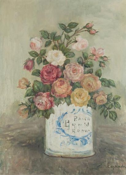 Pierre LAPRADE (1875 - 1931) Roses
Huile sur toile, signée en bas à droite
73 x 55...