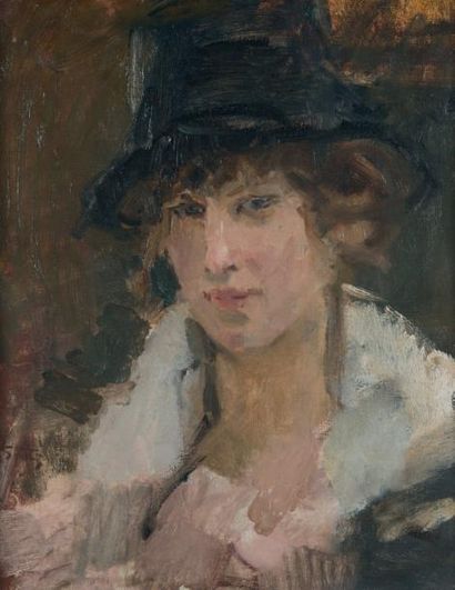 Isaac Lazarus ISRAELS (1864 - 1934) Portrait de femme au chapeau
Huile sur toile,...