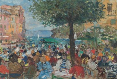 Michele CASCELLA (1892 - 1989) Portofino, au café, 1954
Huile sur toile, signée,...