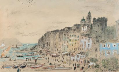 Michele CASCELLA (1892 - 1989) Portofino, 1956
Gouache sur traits d'encre, signée...