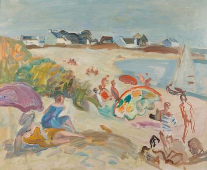 André PLANSON (1898 - 1981) Sur la plage
Huile sur carton, certifiée au dos par son...