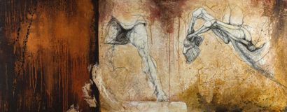 Léa RIVIÈRE (Née en 1960) Le lancer de fers
Technique mixte sur toile, signée en...