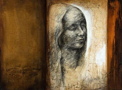 Léa RIVIÈRE (Née en 1960) Psychée
Technique mixte sur toile, signée en bas à droite
90...