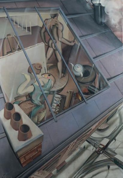 Pierre de MOUGINS (né en 1966) Dans l'atelier, sous la verrière
Huile sur toile,...