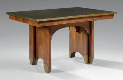 PRINTZ Eugène (1879 - 1948) Table de salle à manger en placage d'acajou, plateau...