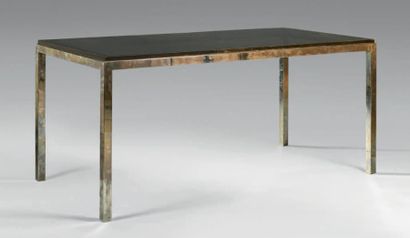 RIZZO Willy Table de salle à manger à structure en métal chromé, plateau en verre...