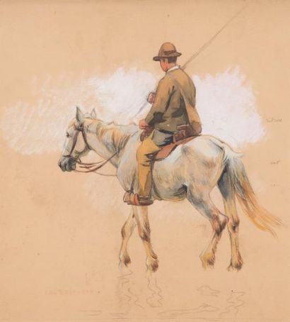 Édouard DOIGNEAU (1856 - 1954) Le cavalier camarguais
Aquarelle sur papier
32 x 30...