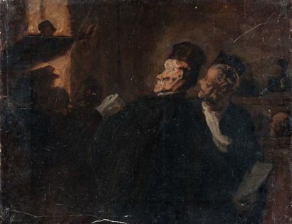 ECOLE FRANCAISE DU XIXème siècle Les avocats
Huile sur toile
33 x 41 cm. (Griffures...