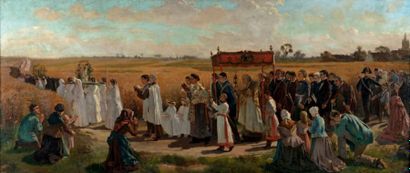 Attribué à Jules BRETON (1827 - 1906) Étude pour la bénédiction des blés, vers 1857
Huile...