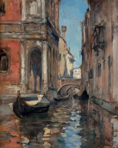 Georges Pierre DIÉTERLE (1844 - 1937) Canal à Venise
Huile sur panneau, signée en...