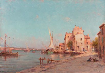 Henry MALFROY (1895 - 1944) Quai à Martigues
Huile sur toile, signée en bas à droite
46...