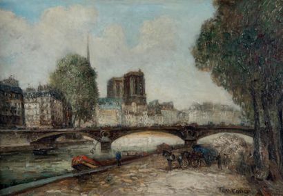 FRANCK WILL (1900 - 1951) Péniches sur la Seine près de Notre Dame
Huile sur toile,...