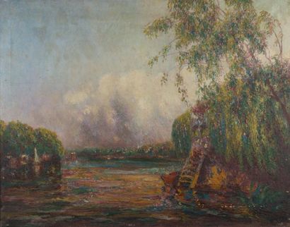 Lucien LAURENT-GSELL (1860 - 1944) Paysage à la barque sur le Rio Tigre
Huile sur...