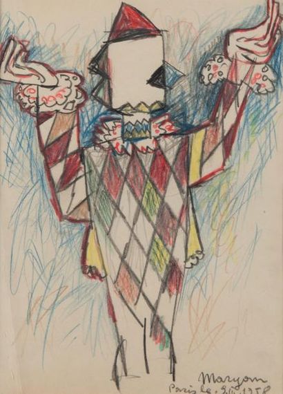 Maryan Pinchas BURSTEIN (1927 - 1977) L'arlequin, 1958
Technique mixte, signée en...