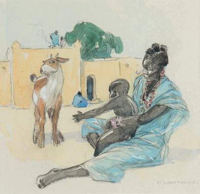 Fernand LANTOINE (1876 - 1955) Afrique, mère et enfant
Afrique, Clair de lune sur...