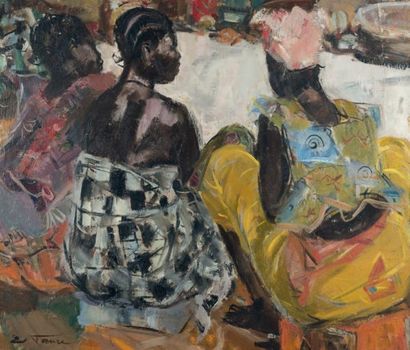 Elisabeth FAURE (1906 - 1964) Femmes africaines au marché
Huile sur panneau signée...
