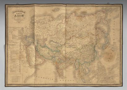 null Carte de la Russie et de l'Asie imprimée en langue russe, datée de 1860; contour...