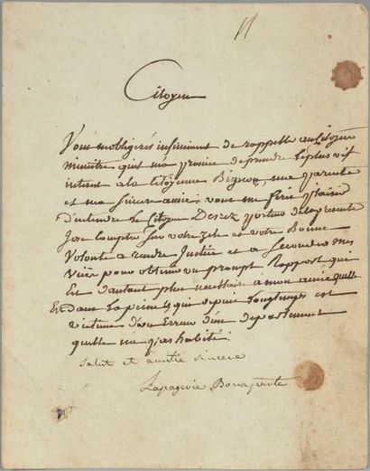 Joséphine de Beauharnais Lettre manuscrite signée, la dernière ligne autographe,...