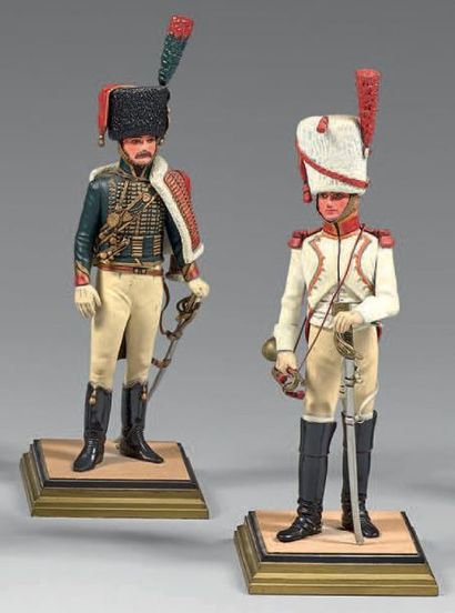 null Deux figurines: Officier de chasseurs à cheval de la garde impériale et trompette...