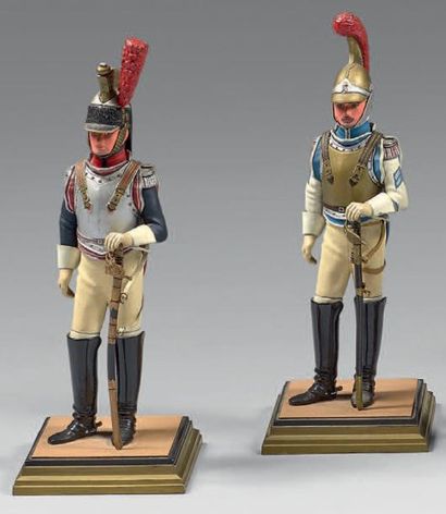 null Deux figurines: Maréchal des logis de carabiniers et officier de cuirassiers...