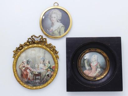 null Lot de 3 miniatures rondes représentant Madame Elisabeth, soeur de Louis XVI,...